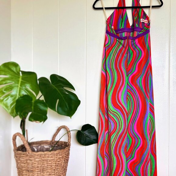 ⚡️1970s Groovy Halter Maxi Dress 🌈💫 by e-Stewart Size Small - Picture 5 of 8